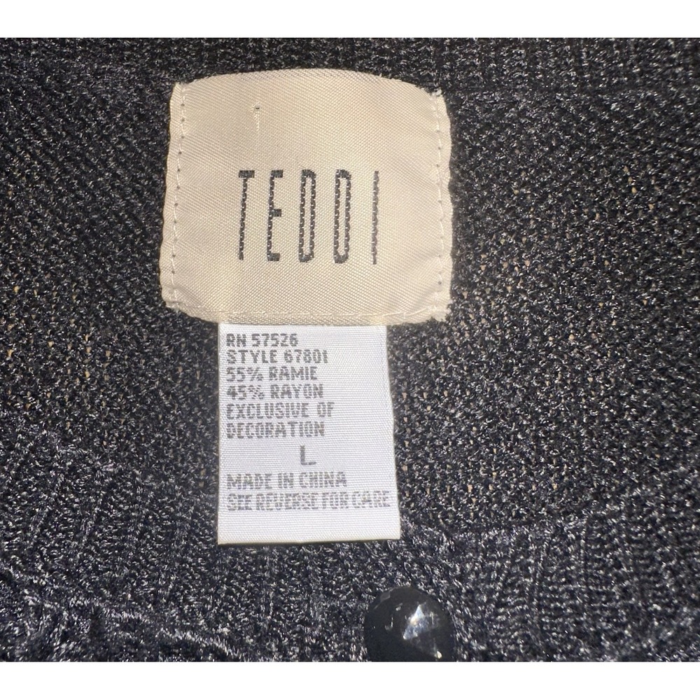 Vintage 90's Teddi‎ Button-Up Cardigan Sweater Black 3D Embroidered Women's L - Picture 4 of 11